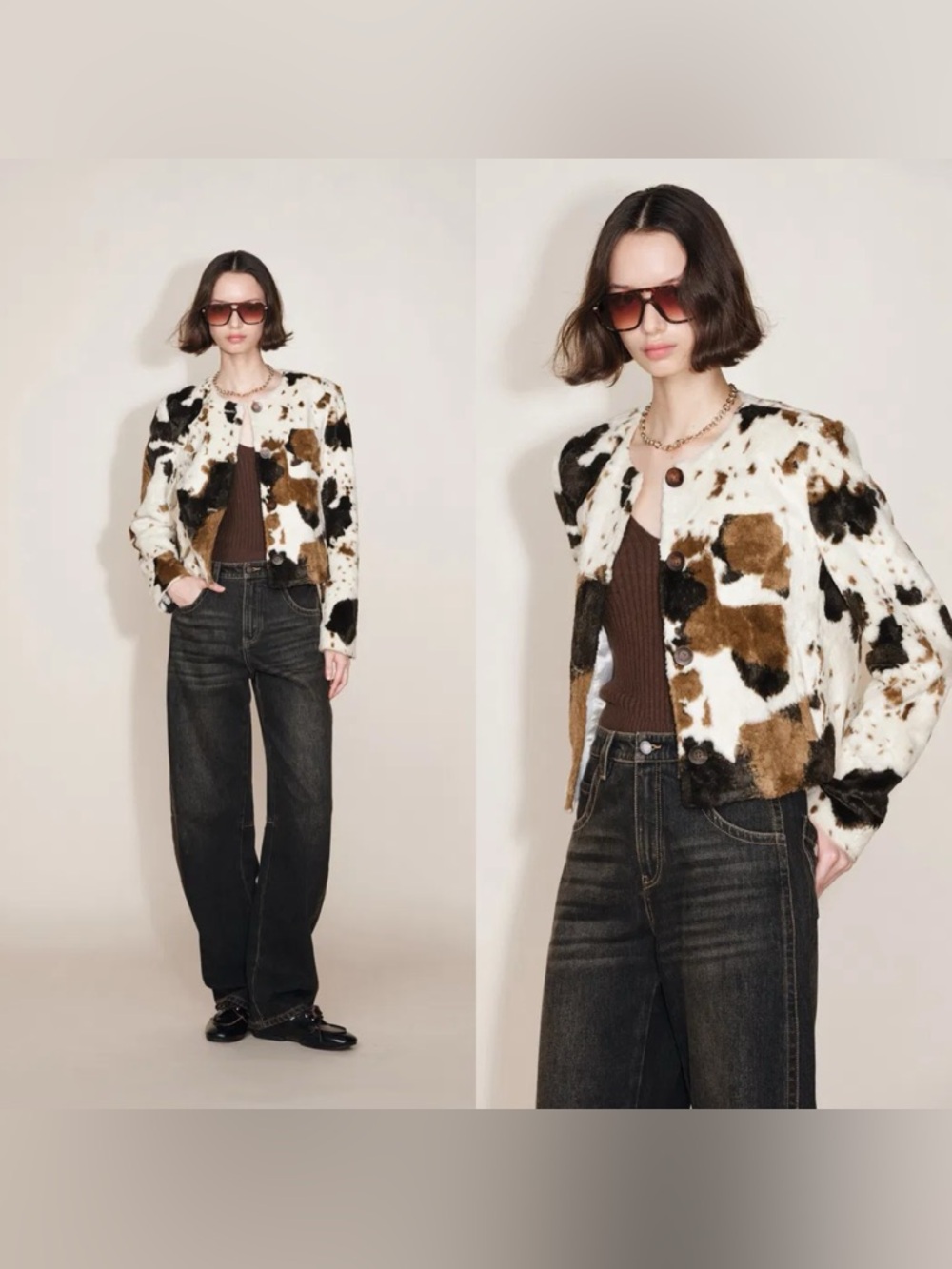 NEW FABRIQUE Mane Cow Print Short Jacket in Faux Horse Hair